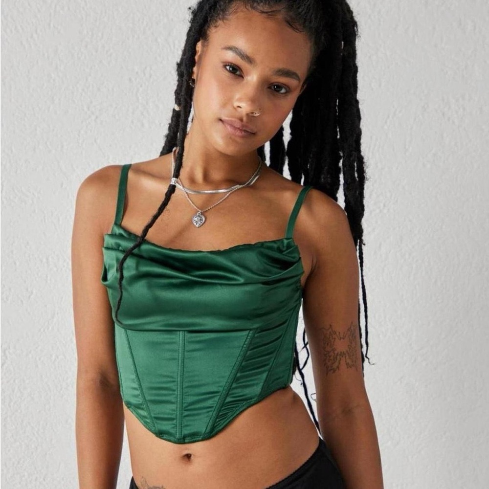 Green Satin Corset Top